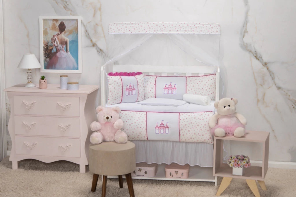 Kit mini berço padrão 08 peças - castelo pink