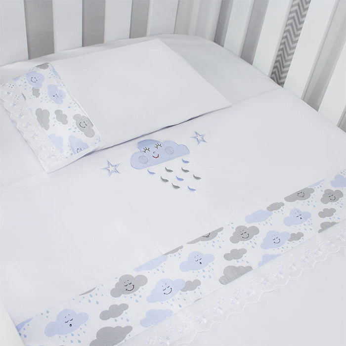 JG. DE LENÇOL AMERIC. 03 PÇS - CHUVA DE BENÇÃO AZUL