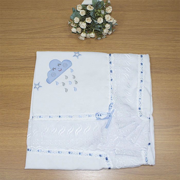 MANTA DE PIQUET C/ LASIE 100% ALGODÃO - CHUVA DE BENÇÃO AZUL