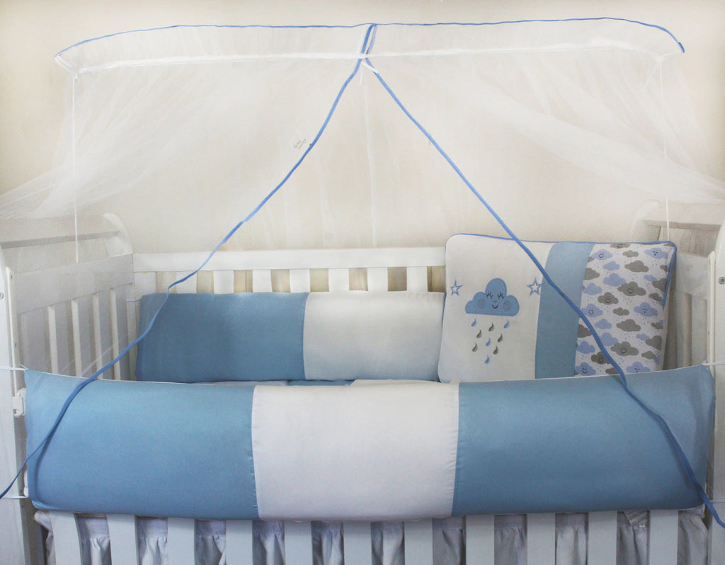 KIT KIDS COM MOSQUITEIRO COMUM 07 PEÇAS - CHUVA DE BENÇÃO AZUL