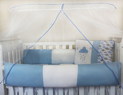 KIT KIDS COM MOSQUITEIRO COMUM 07 PEÇAS - CHUVA DE BENÇÃO AZUL
