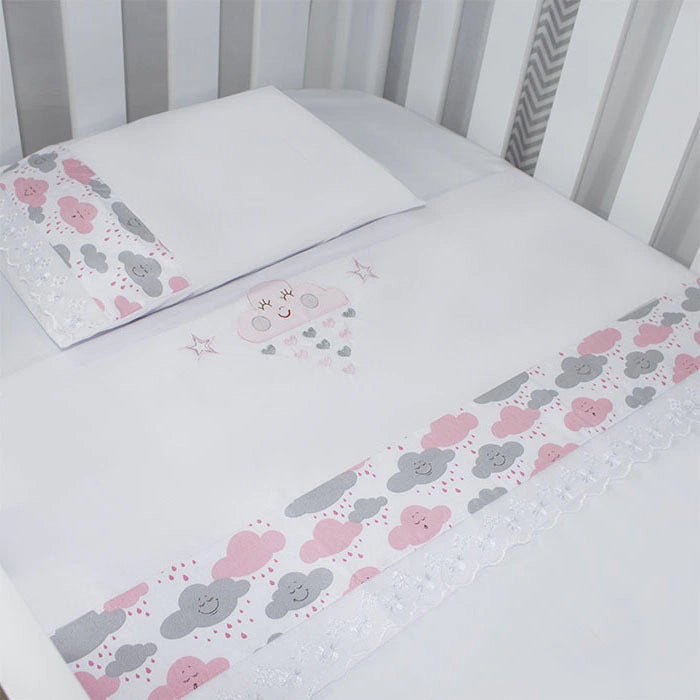 JG. DE LENÇOL AMERIC. 03 PÇS - CHUVA DE BENÇÃO ROSA