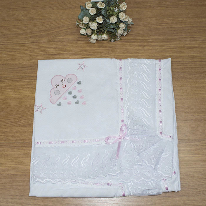 MANTA DE PIQUET C/ LASIE 100% ALGODÃO - CHUVA DE BENÇÃO ROSA