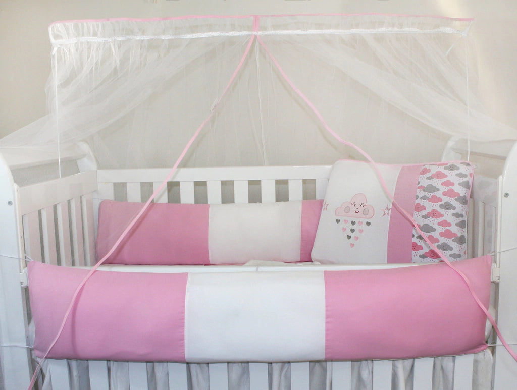 KIT KIDS COM MOSQUITEIRO COMUM 07 PEÇAS - CHUVA DE BENÇÃO ROSA