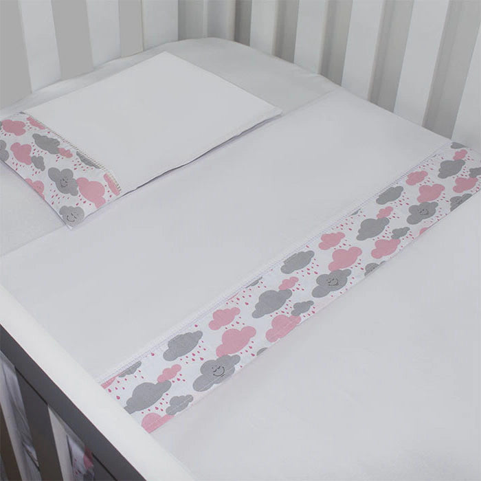 JOGO DE LENÇOL MINI BERÇO 03 PÇS - CHUVA DE BENÇÃO ROSA