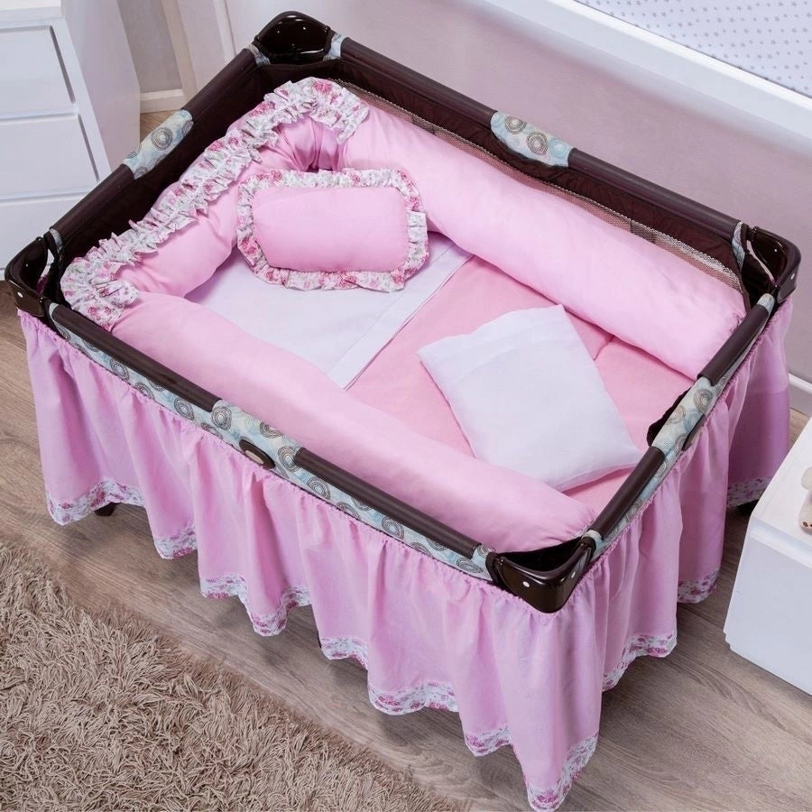 KIT DESMONTÁVEL PADRÃO BERÇO PORTÁTIL 09 PEÇAS - LINDA ROSA