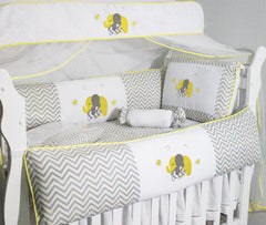 KIT DE BERÇO GLAMOUR 09 PEÇAS - ELEFANTE CHEVRON AMARELO