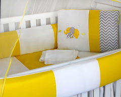 KIT KIDS COM MOSQUITEIRO COMUM 07 PEÇAS - ELEFANTE CHEVRON AMARELO