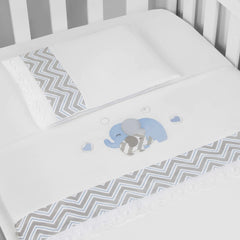 JG. DE LENÇOL AMERIC. 03 PÇS - ELEFANTE CHEVRON AZUL