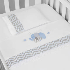 JG. DE LENÇOL AMERIC. 03 PÇS - ELEFANTE CHEVRON AZUL