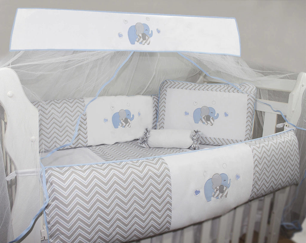 KIT DE BERÇO GLAMOUR 10 PÇS - ELEFANTE CHEVRON AZUL