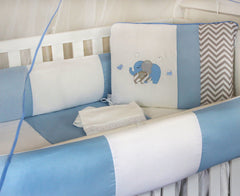 KIT KIDS COM MOSQUITEIRO COMUM 07 PEÇAS - ELEFANTE CHEVRON AZUL