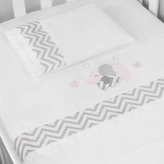 JG. DE LENÇOL AMERIC. 03 PÇS - ELEFANTE CHEVRON ROSA