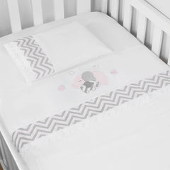 JG. DE LENÇOL AMERIC. 03 PÇS - ELEFANTE CHEVRON ROSA