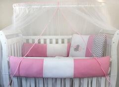 KIT KIDS COM MOSQUITEIRO COMUM 07 PEÇAS - ELEFANTE CHEVRON ROSA