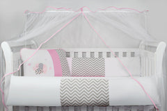 KIT DE BERÇO KID´S - ELEFANTE CHEVRON ROSA