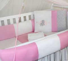 KIT KIDS COM MOSQUITEIRO COMUM 07 PEÇAS - ELEFANTE CHEVRON ROSA