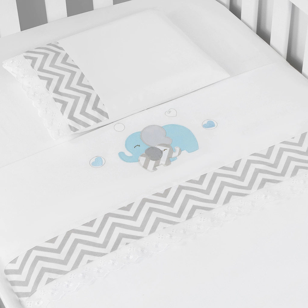 JG. DE LENÇOL AMERIC. 03 PÇS - ELEFANTE CHEVRON TIFFANY