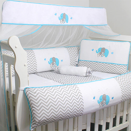 KIT DE BERÇO GLAMOUR 09 PEÇAS - ELEFANTE CHEVRON TIFFANY