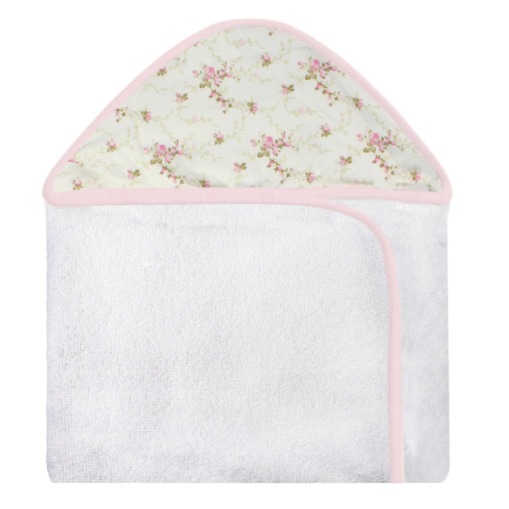 TOALHA COM CAPUZ ESTAMPADA - CHEVRON FLORAL ROSA