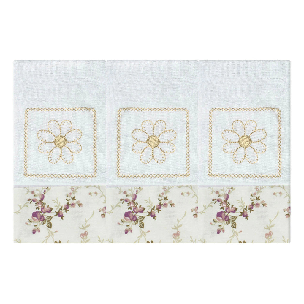 BABETE BORDADA 03 PÇS - FLORAL FERRUGEM