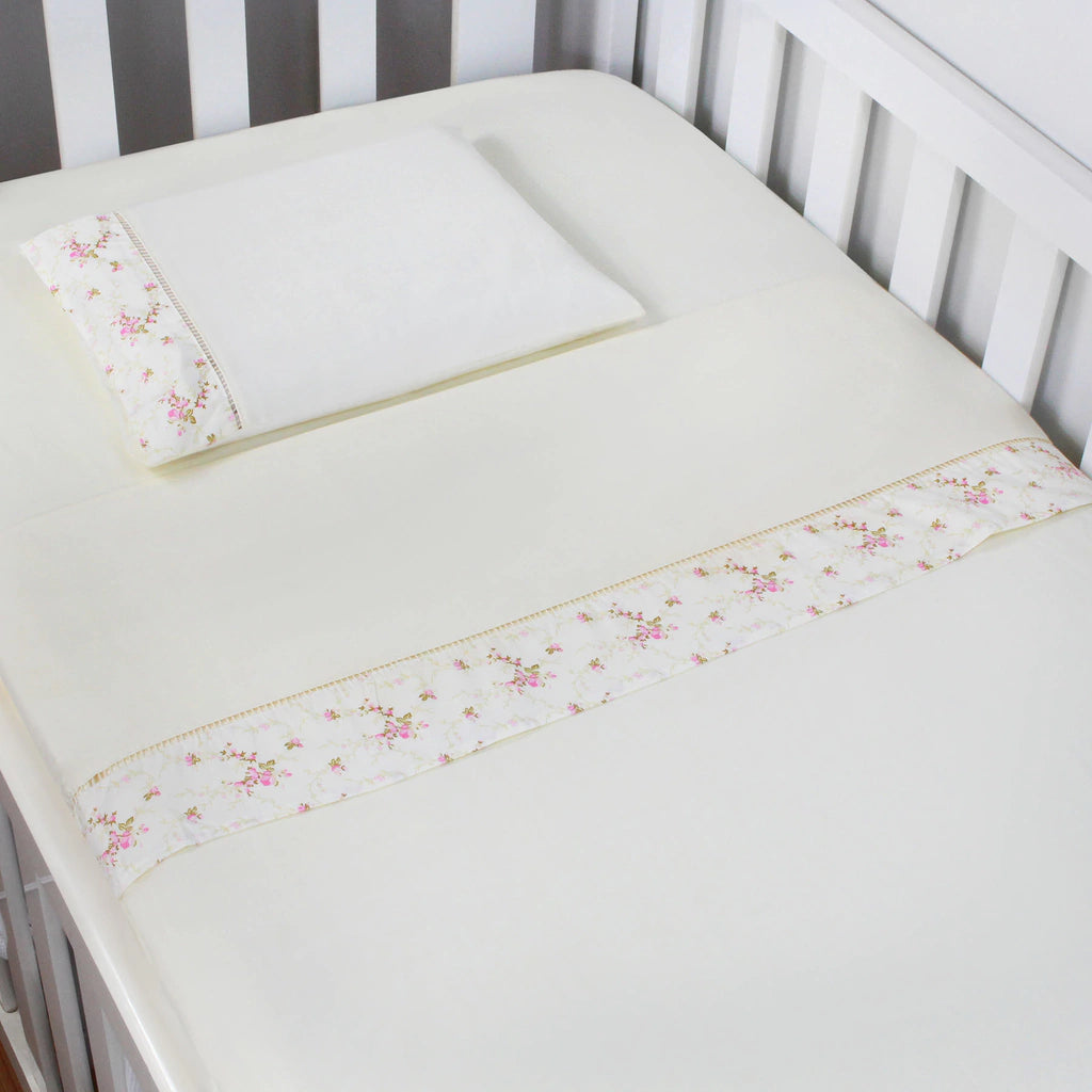 JOGO DE LENÇOL MINI BERÇO 03 PÇS - FLORAL ROSA