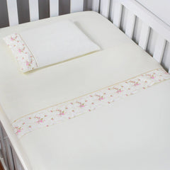 JOGO DE LENÇOL MINI BERÇO 03 PÇS - FLORAL ROSA