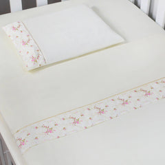 JOGO DE LENÇOL MINI BERÇO 03 PÇS - FLORAL ROSA