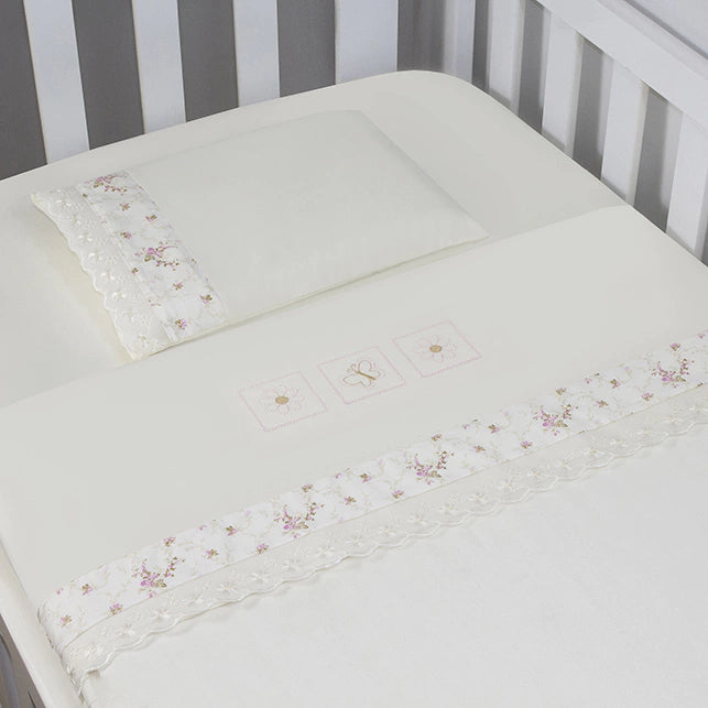 JG. DE LENÇOL AMERIC. 03 PÇS - FLORAL ROSA