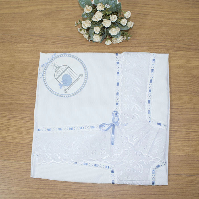 MANTA DE PIQUET C/ LASIE 100% ALGODÃO - GAIOLA AZUL