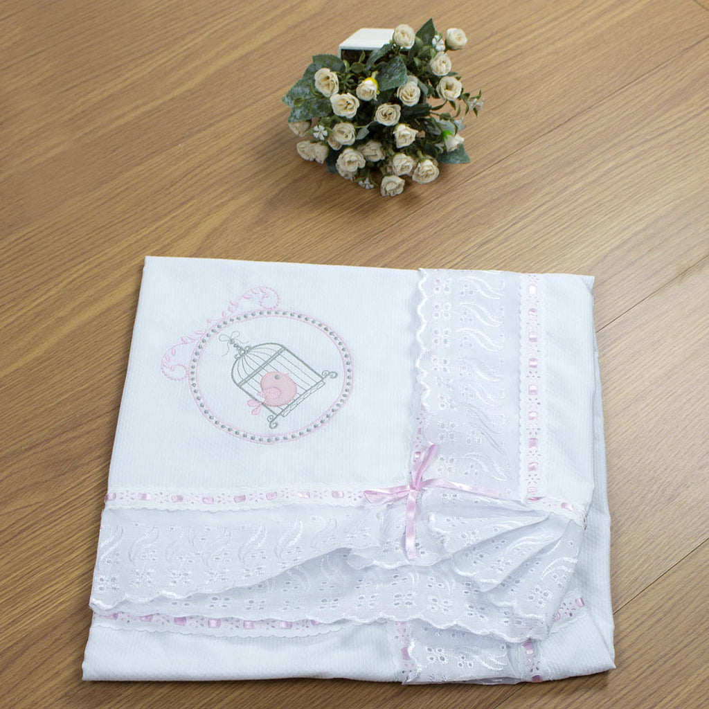 MANTA DE PIQUET C/ LASIE 100% ALGODÃO - GAIOLA ROSA