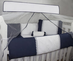 KIT DE BERÇO GLAMOUR 10 PÇS -GUIPIR MARINHO COM BRANCO