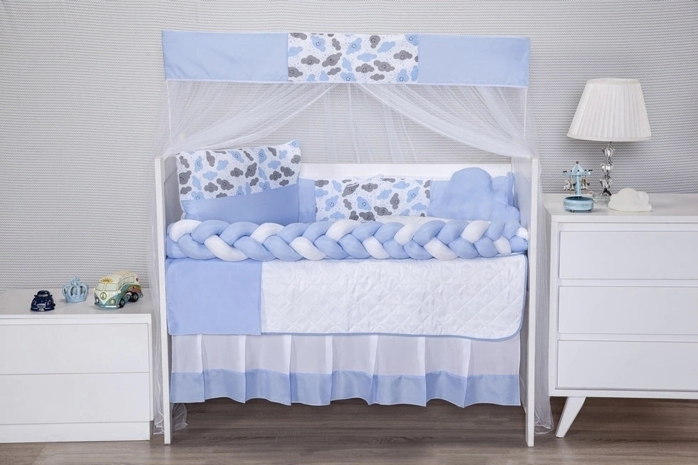 KIT BERÇO AMERICANO 11 PEÇAS CLASSIC MICROFIBRA - CHUVINHA AZUL BEBÊ