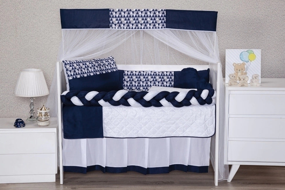 KIT BERÇO AMERICANO 11 PEÇAS CLASSIC MICROFIBRA - ALTEZA MARINHO