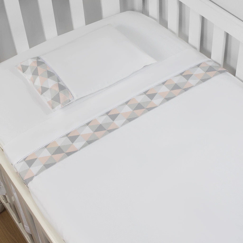 JOGO DE LENÇOL MINI BERÇO 03 PÇS - LOSANGO ROSA