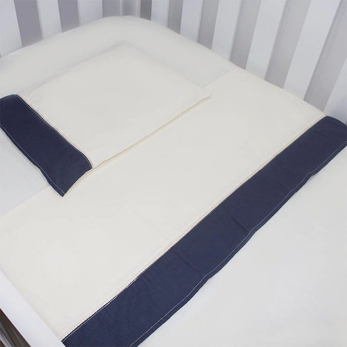 JOGO DE LENÇOL MINI BERÇO 03 PÇS - AZUL MARINHO COM PALHA