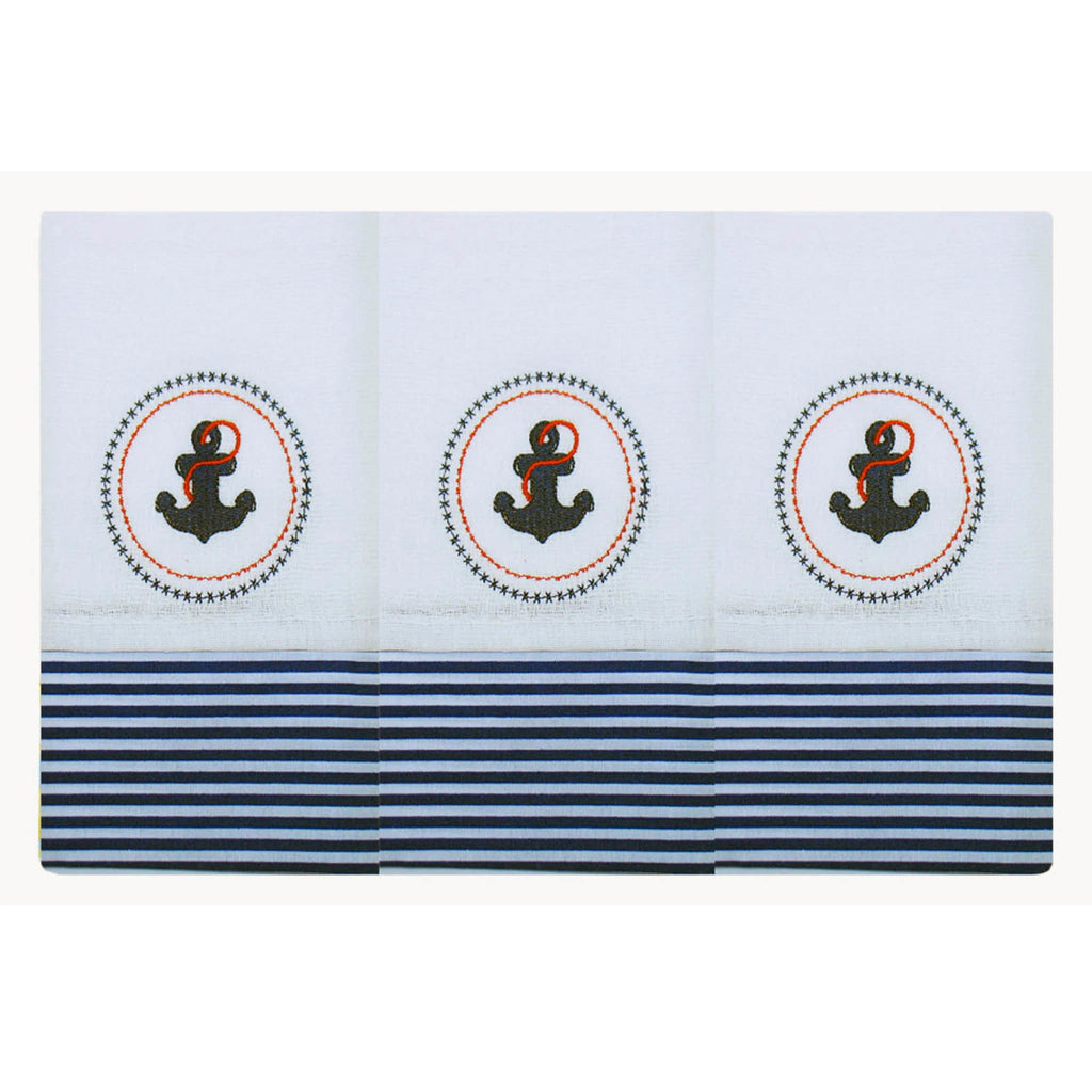 BABETE BORDADA 03 PÇS - NÁUTICO