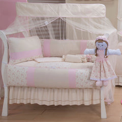 KIT DE BERÇO GLAMOUR 09 PEÇAS - NERVURA FLORAL ROSA