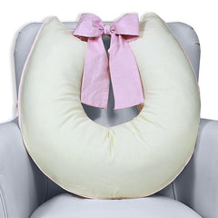 ALMOFADA DE AMAMENTAÇÃO LAÇO - PALHA COM ROSA