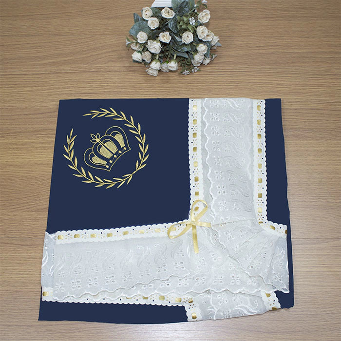 MANTA DE PIQUET C/ LASIE 100% ALGODÃO - REALEZA MARINHO COM CAQUI