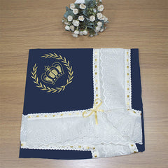 MANTA DE PIQUET C/ LASIE 100% ALGODÃO - REALEZA MARINHO COM CAQUI