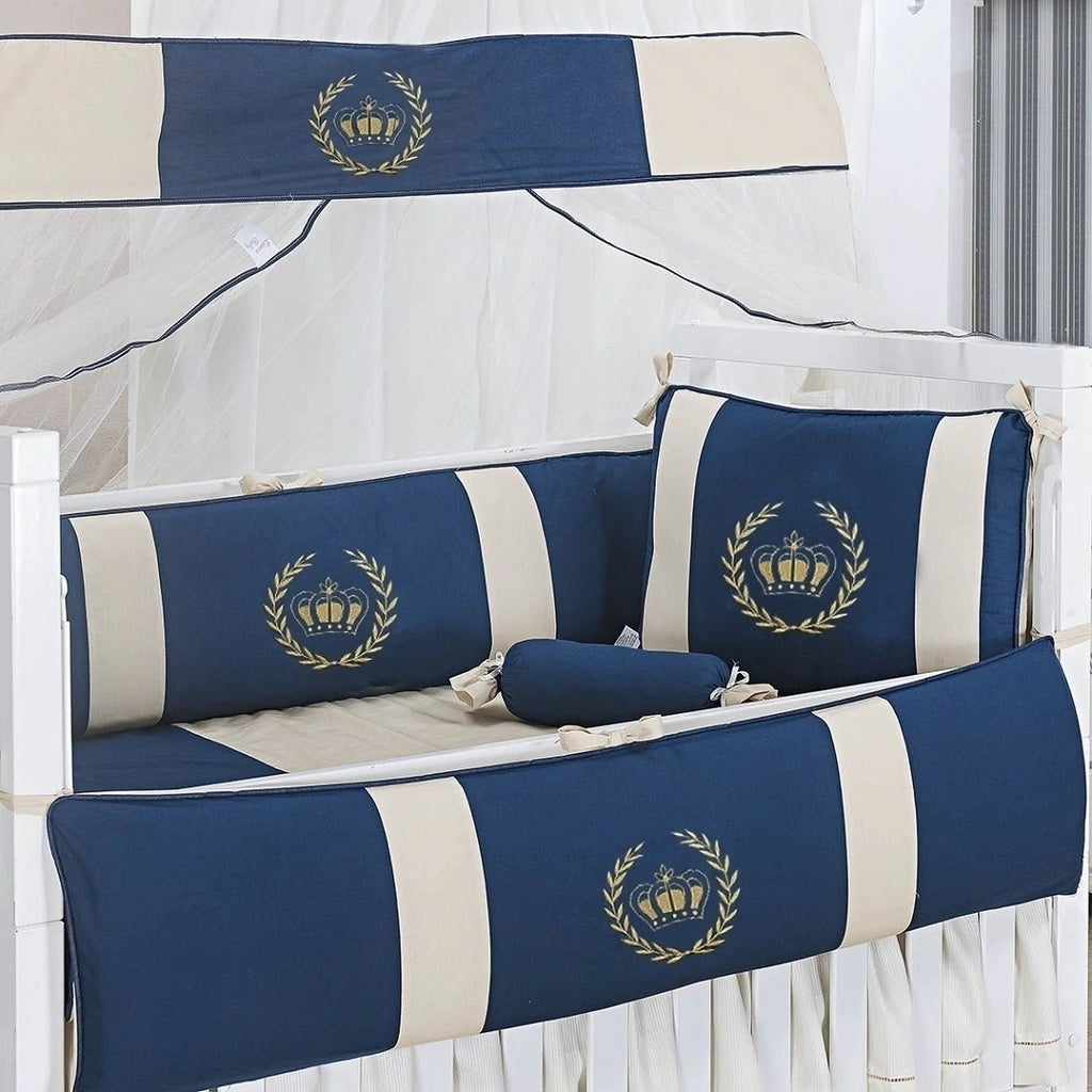 KIT DE BERÇO GLAMOUR 09 PEÇAS - REALEZA MARINHO COM CAQUI