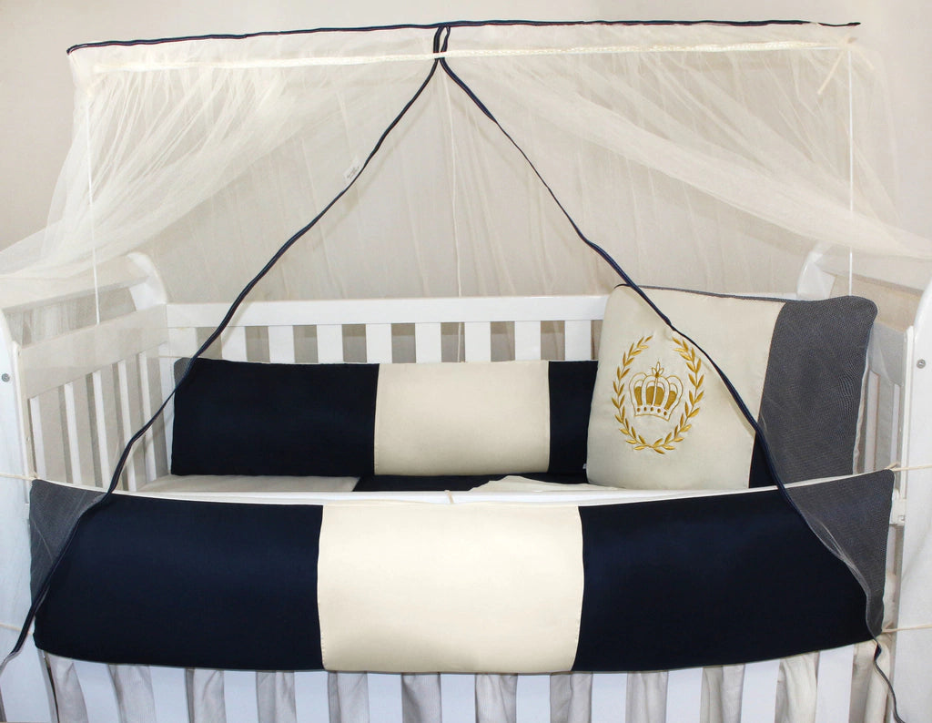 KIT KIDS COM MOSQUITEIRO COMUM 07 PEÇAS - REALEZA MARINHO COM CAQUI