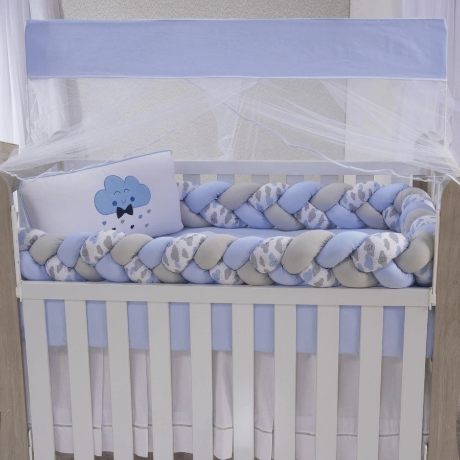 KIT BERÇO SLIM 08 PEÇAS 100% ALGODÃO - NUVEM AZUL