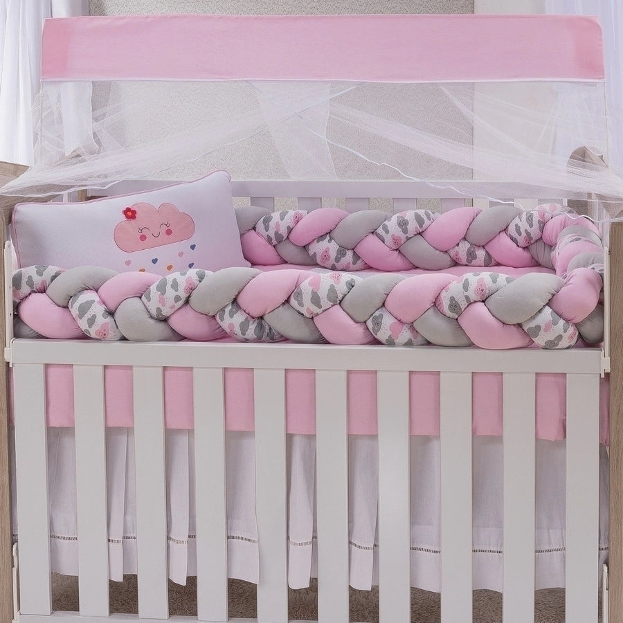KIT BERÇO SLIM 08 PEÇAS 100% ALGODÃO - NUVEM ROSA