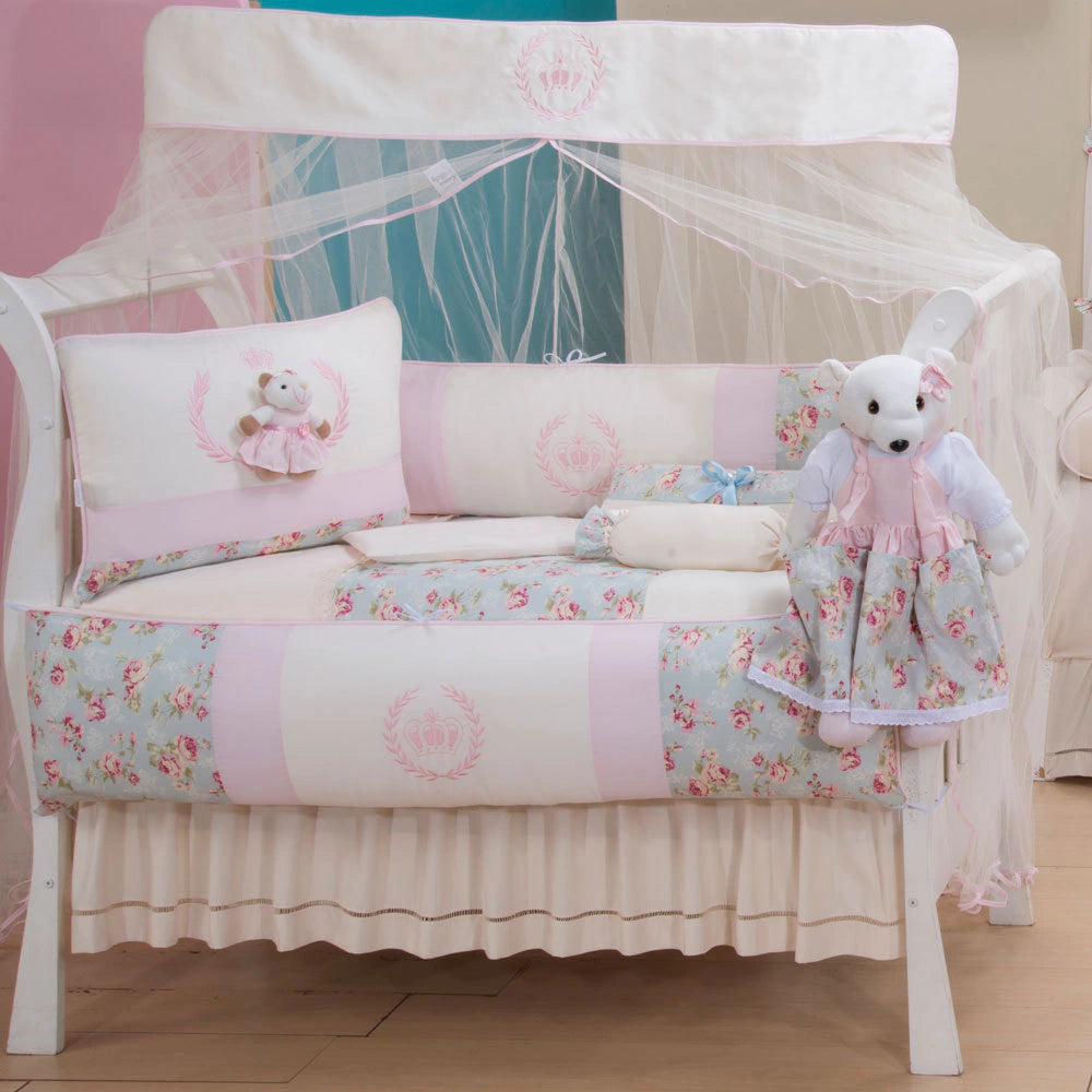 KIT DE BERÇO GLAMOUR 09 PEÇAS - URSA REALEZA FLORAL