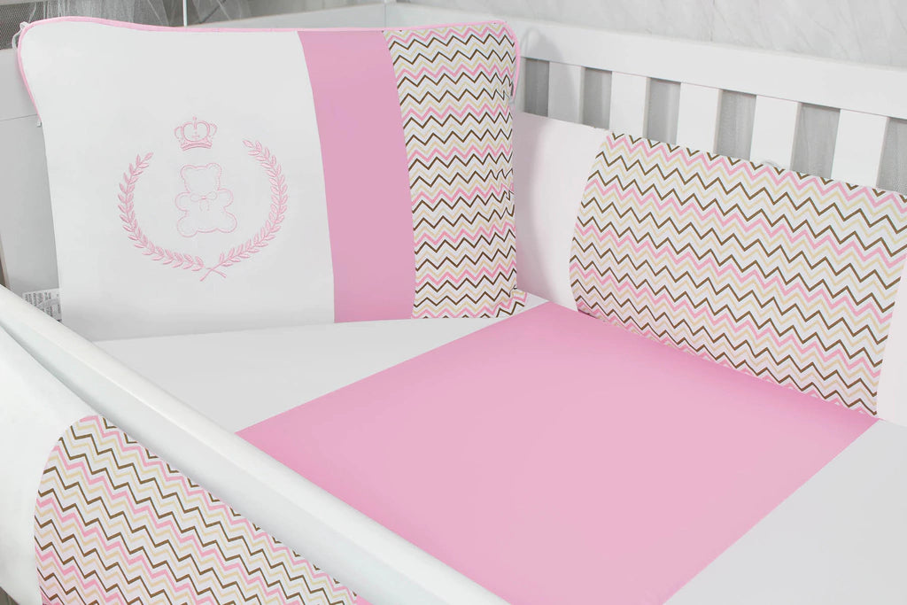 KIT DE BERÇO KID´S - URSINHA CHEVRON ROSA