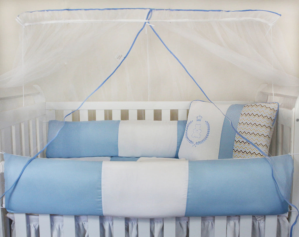 KIT KIDS COM MOSQUITEIRO COMUM 07 PEÇAS - URSINHO CHEVRON AZUL