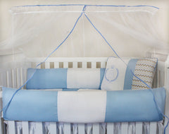 KIT KIDS COM MOSQUITEIRO COMUM 07 PEÇAS - URSINHO CHEVRON AZUL