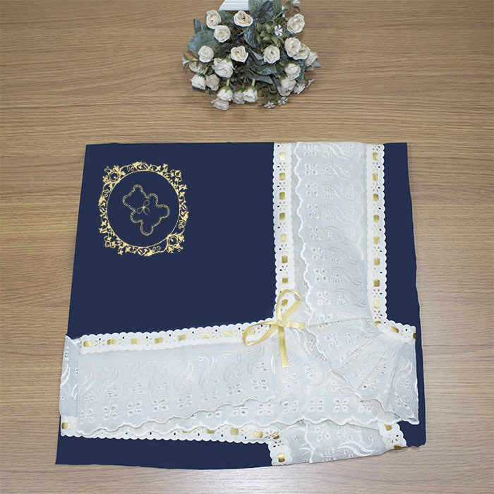 MANTA DE PIQUET C/ LASIE 100% ALGODÃO - URSO ARABESCO DOURADO